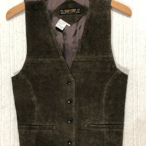 DONT STOP Suede Vest Brown Leather Sleeveless Button Up Pockets Mens Size S - Picture 1 of 6