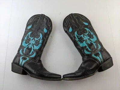 J B Dillon Boots Women 7 B Black Green Goat Leather Western Classic - Image 1 of 4