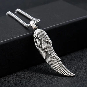 Mens Womens Angel Wing Feather Pendant Protection Necklace Silver Box Chain 24" - Picture 1 of 3
