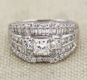 14k White Gold 2.00ct Bauguette Round Princess Cut Diamond Ring Size 5 - Picture 1 of 11