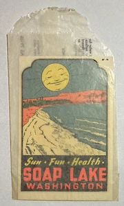 SOAP LAKE IN WA Auto Travel Decal by Lindgren-Turner Co 1940's VTG - Picture 1 of 4