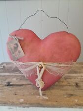 New Primitive Handmade Wire Hanging Heart Pillow Grungy Cheese Cloth LARGE