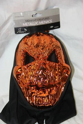 Metallic Menace Orange Pumpkin Face Mask Halloween Party Masquerade - Image 1 of 3