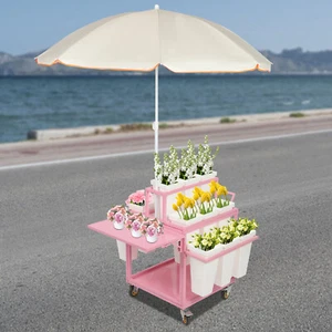 Metal Garden Cart Plant Stand Slide Out Rolling Flower Display Rack for Florist - Picture 1 of 13