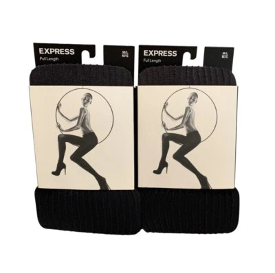 Paquete de 2 Medias Express Largo Completo Patrón Rayas Líneas Nylon Negro Transparente M/L Nuevas Foto 1 de 4