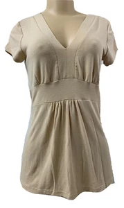 Women Short Sleeve Blouse Summer Casual Tunic Top Loose Fit Beige Color Size M. - Picture 1 of 4