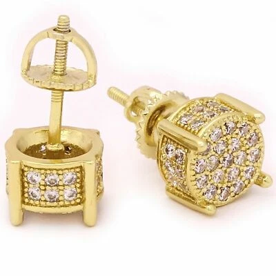 Pendientes micropavé circonita cúbica chapados en oro de 7 mm para hombre con perno redondo regalo de hip hop  Foto 1 de 4
