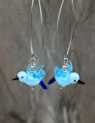 Kolibri Türkis Blau Ohrringe Ohrhänger Damen Vögel Lampwork Perlen #LA094 - Bild 1 von 4