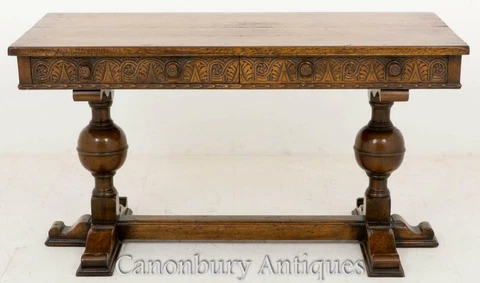 Jacobean Oak Carved Side Table Desk Cover