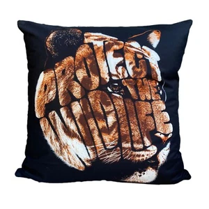 Protect the Wildlife Message Safari Tiger Face Cushion Cover 18" x18", Sofa Bed - Picture 1 of 4