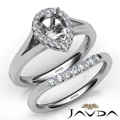 Pear Diamond U Prong Engagement Semi Mount Ring Split Shank Bridal Set 0.45Ctw - Image 1 of 4