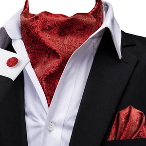 Red Paisley Mens Ascot Cravat Vintage Geometric Scarf Blue Red Gold Set - Picture 1 of 101