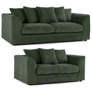 Forest Green Jumbo Cord 3 2 Seater Corner Sofa Suite Set Footstool swivel chair - Picture 1 of 14