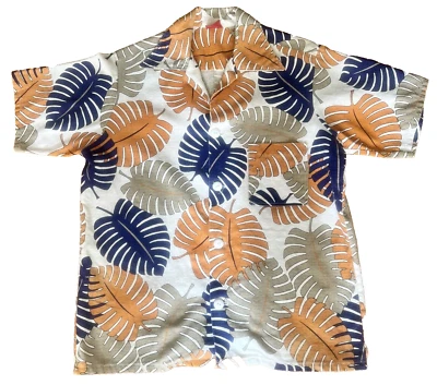 CAMISA VINTAGE AÑOS 60 70 KINGS ROAD SEARS MARFIL HOJAS TROPICALES TELA CORTEZA 38-40 Foto 1 de 4