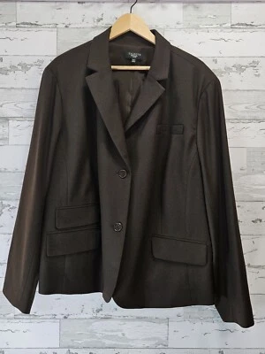 Blazer Talbots Mujer Dos Botones 24W Marrón Lana Muescas Cuello Solapa Bolsillos Foto 1 de 4
