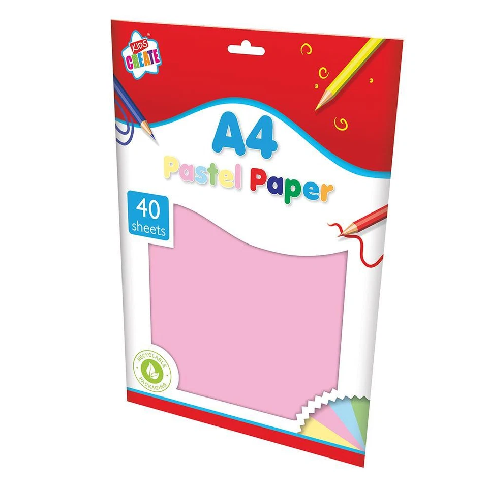 A4 Pastel Paper Sheets - Crafts Supplies Create DIY Kids Childrens Coloured