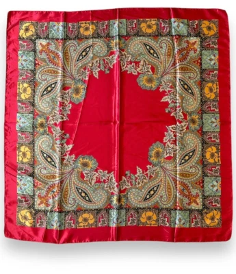 "Bufanda bandana roja con pañuelo floral amarillo unisex de colección atado 35"" X 35"" bufanda" Foto 1 de 2