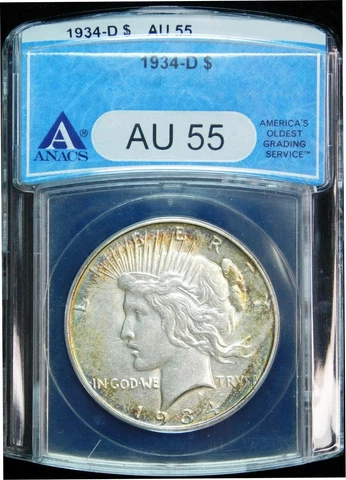 1934-D $1 Peace Silver Dollar ANACS AU-55 Cover