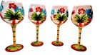 Lolita Wine Glasses Set Of 4 Palm Trees And Flowers 8.5 In Tall. 
