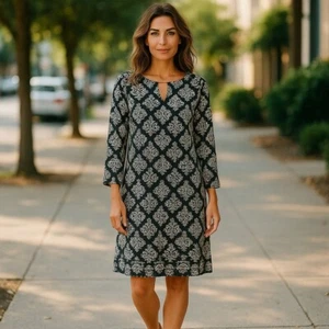 Tacera Black & White Print Keyhole Shift Dress Size 1X 16 Plus All-Season Classy - Picture 1 of 8