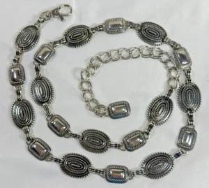 43" Silvertone Conch Link Belt Ovals Squares Adjustable Clip Length Womens L - Picture 1 of 5