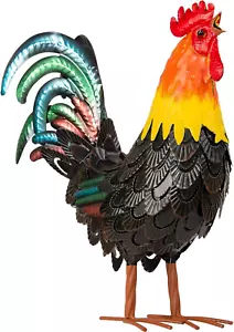 Metal Rooster Statue Chicken Sculpture Outdoor Patio Kitchen Lawn Ornament Decor - Picture 1 of 7