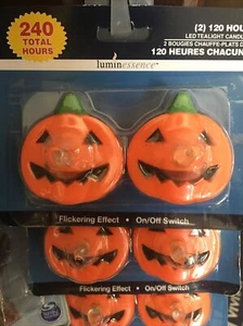 Two Halloween Tealight Pumpkin Battery Operated Candles New in Package - Picture 1 of 2