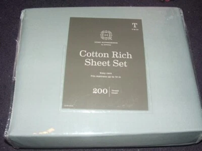 TWIN Sheet SET JCPenney Expressions Cotton Rich GRAY 200Ct NIP 14" Mattress Ends - Image 1 of 2