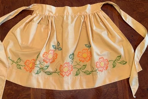 Vintage MCM Gold Kreuzstich bestickt Küche Halb Schürze Tasche Handarbeit - Bild 1 von 10