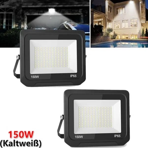 2x150W LED Fluter Flutlicht Strahler Scheinwerfer Außen Baustrahler Kaltweiß DE - Picture 1 of 9
