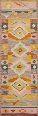 Tapete Eclético Cor Pastel Kilim Runner Reversível 2x8 Designs Geométricos Ousados Tapete - Imagem 1 de 4