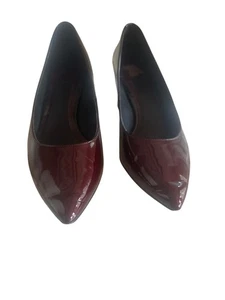Decolte Brian Atwood bordeaux e vernice nera tacco a blocco taglia 10 - Foto 1 di 6