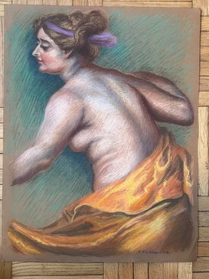 Toalla grande contemporánea de papel pastel mujer naranja secado 25 x 19 Peter Feldman Foto 1 de 4