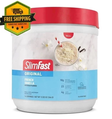 Polvo batido de repuesto de comida de vainilla francesa SlimFast original, 12,83 oz Foto 1 de 4