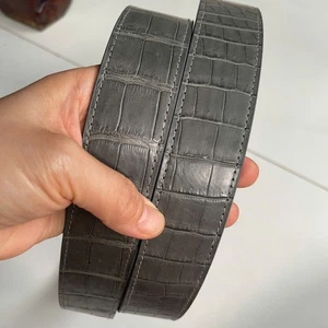 GRAY  100% Genuine Exotic Body Leather Skin Men's Belts Buckle.3.8cm - Picture 1 of 19