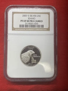 2007 S SILVER 25 Cent Idaho Quarter PF 69 Ultra Cameo NGC Certified - Picture 1 of 2