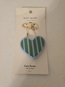 NUEVO Kate Spade X Target Rayas Verde/Azul Corazón Monedero Bolso Dije Llavero - Imagen 1 de 3