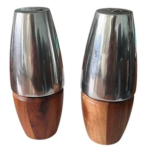 Salero y pimentero Dansk vintage madera metal mediados de siglo moderno - Imagen 1 de 5