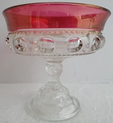 DE COLECCIÓN 36 OZ TIFFIN KINGS CORONA ROJO RUBÍ FLASH HUELLA DIGITAL VIDRIO COMPOTA 7" Foto 1 de 4