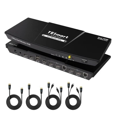 TESmart HDMI KVM Switch 2 Monitors 2 Computers 4K@60Hz, USB 2.0, Dual Monitor KV - Image 1 of 4