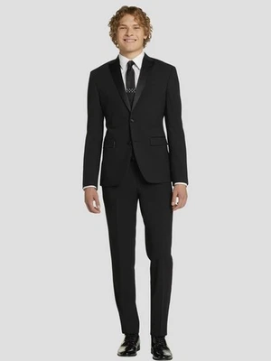NEW Egara Skinny Fit Satin Peak Lapel Black Tuxedo Jacket - Image 1 of 4