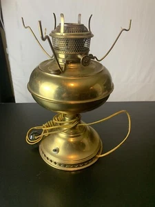 Antique B & H Brass Kerosene Oil Lamp Base Electrified With Shade Tripod Repair - Picture 1 of 8