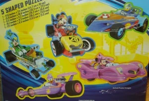 Disney Junior 5 SHAPED PUZZLES Mickey and Roadster Racers Goofy Donald Minnie - Picture 1 of 10