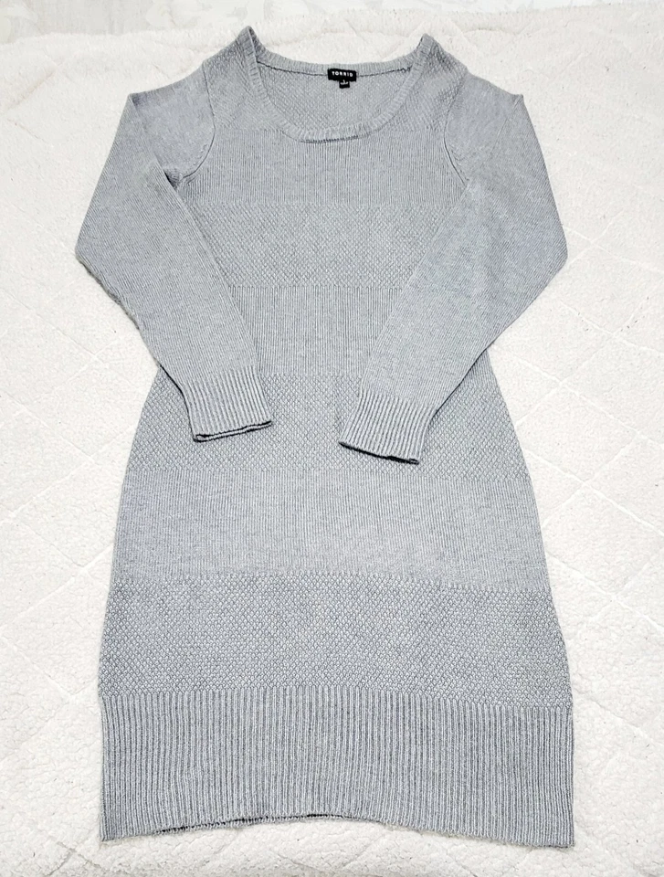 Vestido suéter a rayas grises tórrido para mujer manga larga cuello redondo talla 1X Foto 1 de 4