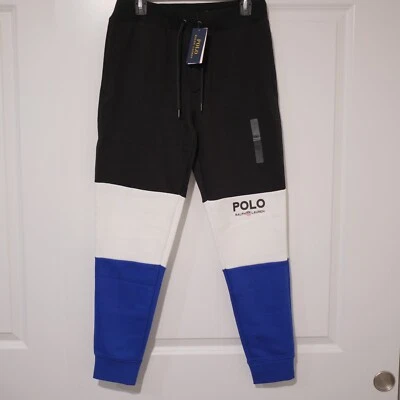 Polo Ralph Lauren 男式黑色/蓝色拼色标志双针织慢跑男式 S 码 — 第 1/4 张图片