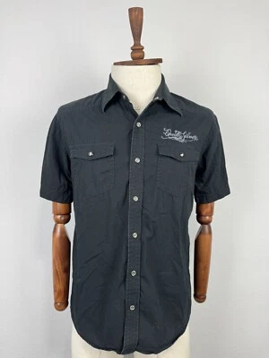 QUIKSILVER Black All Snap Embroidered Logo Short Sleeve Button Down Shirt Sz S - Image 1 of 4