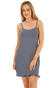 Ladies Soft Short Nightie Nightwear Striped Chemise - Picture 1 of 4