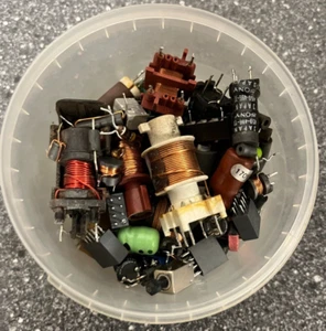 Vintage Electronic Parts Lot – Mixed Transformers, Coils, and Capacitors – DIY - Picture 1 of 5