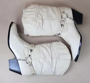 DINGO Cowtown Boots Tan / Cream Apache Leather Slouchy WMS Size 10 M (mid calf) - Picture 1 of 24