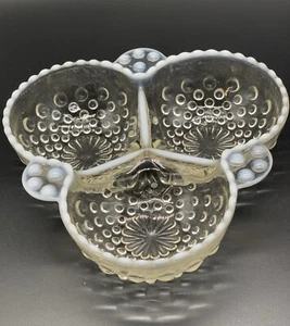 FENTON Opalescent Moonstone Hobnail Three-Section Condiment Candy Dish - Picture 1 of 2